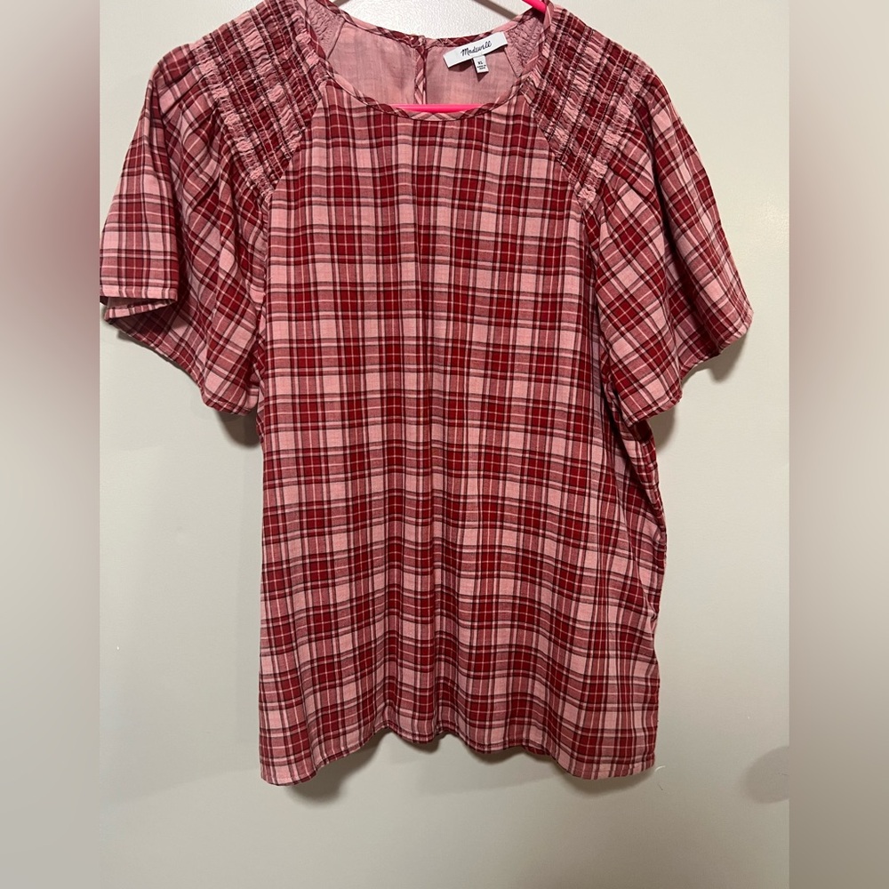 Madewell pink plaid popover shirt size XL